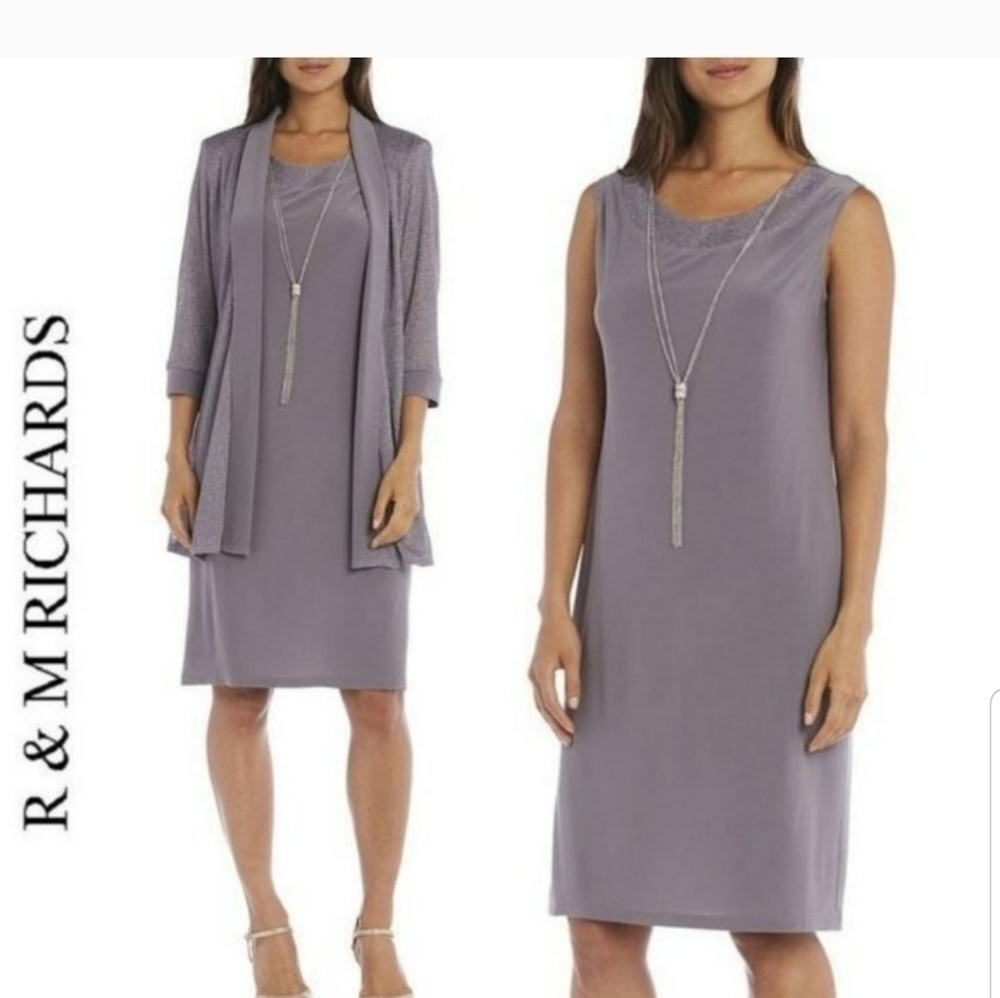 R&M Richards 2Pc Sparkly Rib Metallic Party Cocktail Jacket & Dress Set Size 4P